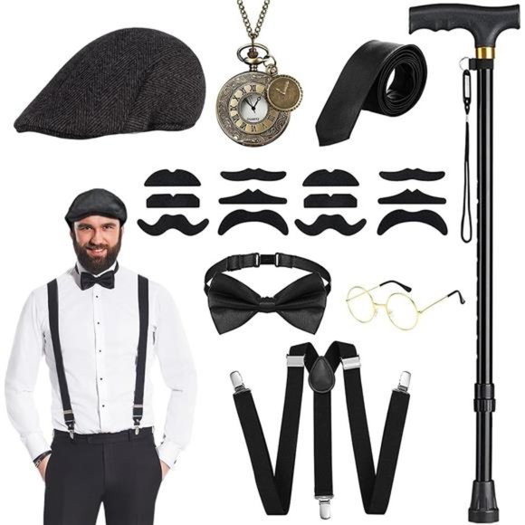 Men's Costume, Mafia Gatsby Costume Accessories Gangster Halloween 1920s - Picture 1 of 6